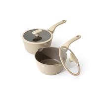 PRICUSIS Nonstick Saucepan Set with Lids, 2QT and 2.7QT Sauce Pan Set, Non Toxic Sauce Pots with Pour Spouts for Multipurpose Use, PFOA Free, Induction Compatible Apricot