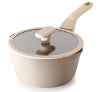 PRICUSIS Nonstick Saucepan with Lid, 2.7 Quart Sauce Pan, Non Toxic Sauce Pot with Pour Spouts for Multipurpose Use, PFOA Free, Induction Compatible, Apricot