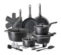 PRICUSIS Pots and Pans Set Nonstick, 21Pcs Induction Compatible, Stay Cool Handle, Fully Coated, 100% Dishwasher Safe, PFOA Free Omelet Pans, Warp Resistant (Black Sesame)