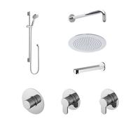 Pride 3 Outlet Concealed Valves Shower Bundle With Slide Rail Kit, Wall Mount Arm, Head & Bath Spout- Chrome - Balterley