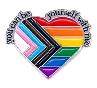 Pride Accessories Pin,“You Can Be Yourself With Me” Pin Progress Pride Flag And Rainbow Design Heart Shaped Rainbow Lesbian LGBTQ Bisexual Gay Pride Accessories Pin Badge For Pride Parade Celebration