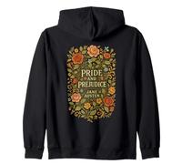 Pride and Prejudice Book Jane Austen Merch Floral Bookish Zip Hoodie