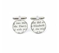 Pride and Prejudice Book Page Cufflinks - Handmade from Vintage Books - Unique Literary Gift for Men, Groomsmen or Book Lovers - Recycled Novel Text Featuring Mr. Darcy & Elizabeth