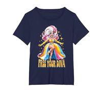Pride Ballroom Dancing Drag Queen LGBTQ+ Diva T-Shirt, Women's Plus, Navy Blue, 3X