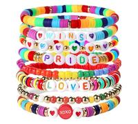 Pride Bracelets for Women,Lesbian Gift,Rainbow Clay Bead Friendship Bracelet Set,LGBT Pride Month Parade Party Accessories Matching Prides Outfit Earrings Shirt Top Dress Bandana Headband Necklace