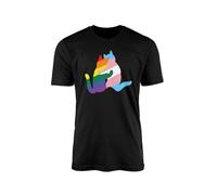 Pride Cat Couple T-Shirt - LGBT Flag Rainbow Lesbian Gay Transgender Bisexual Women Men Non-Binary Pansexual Clothing Clothes Accessories LGBTQ Gifts Presents (Black, Small)