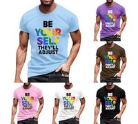 Pride Clothing Solid Color Soft Men's Rainbow T Shirt LGBT Round Neck Short Sleeve Tee Breathable Stretchy Slim Fit Hawaiian Shirt for Pride Month Festivals and Pool Parties S-3XL
