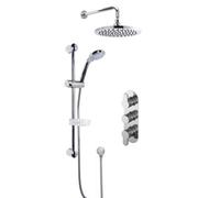 Pride Concealed Round Triple Valve With Multi Function Slide Rail Kit, Arm & Head Shower Bundle - Chrome - Balterley