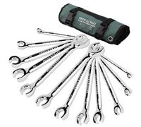 Pride&Craft 12-Piece Flare Nut Wrench Set, Metric & SAE,6-21mm & 1/4" to 7/8", CR-V Steel, 15°Offset Design, Brake Line Wrench Set with Organizer Pouch