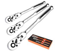 PRIDE&CRAFT 3pc Flex Head Ratchet Wrench Set, 1/4", 3/8", 1/2" Drive, 72-Tooth, Socket Wrench Quick Release Reversible Design, Chrome Alloy Made, EVA Organizer
