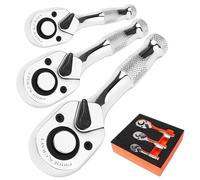 PRIDE&CRAFT 3pc Stubby Ratchet Wrench Set, 1/4", 3/8", 1/2" Drive Mini Small Ratchet, 72-Tooth, Socket Wrench Quick Release Reversible Design, Chrome Alloy Made, EVA Organizer