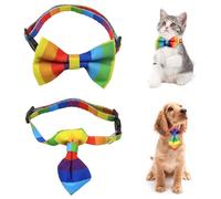 Pride Day Dog Costume,Puppy Bandana Collar with Bow and Tie 2 Pack LGBT Rainbow Adjustable Dog Accessories for Pet Puppy Cat Party Dress-up Cosplay Costume