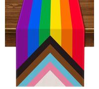 Pride Day Rainbow Table Runner, Love is Love Linen LGBTQ Gay Lesbian Table Cloth Kitchen Dining Table for Pride Party Home Decorations (Rainbow-Stripes, 13''-72')