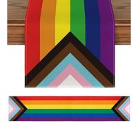 Pride Day Rainbow Table Runner, Love is Love Linen LGBTQ Gay Lesbian Table Cloth Kitchen Dining Table for Pride Party Home Decorations,33x183cm