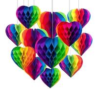 Pride Decorations - 12PCS Rainbow Party Decorations Rainbow Birthday Decorations，Honeycomb Decorations for Holiday Celebrations Wedding Carnival Home Indoor Outdoor Decorations