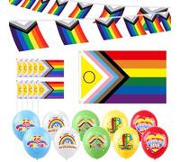 Pride Decorations, Complete LGBTQ Celebration Set With Large Pride Flag, 6,m Banner, 10 Hand Waving Flags & 10 Balloons, Very Suitable for Parades and Street Bars