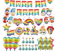 Pride Decorations, Pride Flag Bunting Balloons Decorations Hanging Swirls Banner LOVE IS LOVE Bunting Cake Toppers LGBTQ Accessories for LGBT Party Decorations Gay Parade Month Office Bar Home
