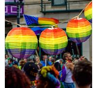 Pride Decorations Rainbow Lantern Pride Lights Gay Pride Nylon Lanterns, 9.4Ft Battery Operated Ball Rainbow Lights 10 Count Lantern String Lights Decor for Pride Month, Room, Yard, Party