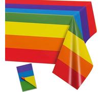 Pride Decorations Rainbow Table Cloth,1Pack 137*274Cm Rainbow Party Decorations Table Covers PEVA Gay Pride Rectangular Tablecloths For LGBT Party,Kids Birthday,Summer,Cocktail Party Supplies Decor