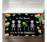 Pride Doormat,Rainbow Doormat,Target Pride Doormat,in This House It's Ok to Be Yourself Rug,Mat Gift for Sketelon Lover,Front Door Porch 36X24 In