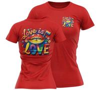 Pride Festival T Shirt for Women Rainbow Lips Love is Love Back Print LGBTQ Gay Tee for Her Girls Lesbian, XL, Red