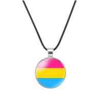 Pride Flag Round Pendant Necklace, Non-Binary Pansexual Bisexual Transgender Lesbian Pride Progress Stripes, Unisex Corded Design (Bisexual)