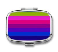 Pride Flag Vivid Color Pill Box 2 Compartment, Portable Pill Case with Mirror for Pocket Purse Travel, Mini Metal Medicine Organizer for Vitamins Fish Oil