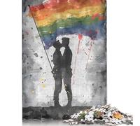 Pride Gay Flag Painting Puzzles 500 Piece Puzzles Jigsaw Puzzles for Adults Educational Game Challenge Toy 500pcs (52x38cm)