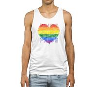 Pride Heart Mens Vest LGBTQIA+ Pride Month Rainbow Tee Equality Inclusivity, XL, White