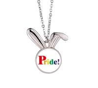 Pride LGBT Rainbow Art Deco Fashion Rabbit Necklace Pendant Bunny Animal Jewelry Gift