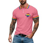 Pride Mens Polo Shirts Rainbow Theme Print LGBTQ- Tshirts Men UK Funny Short Sleeve Quarter Button Summer Tee Tops Breathable Gay Pride Gifts Men's Polos Baggy Plus Size Tees Casual Top