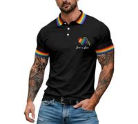 Pride Mens Polo Shirts Rainbow Theme Print LGBTQ- Tshirts Men UK Funny Short Sleeve Quarter Button Summer Tee Tops Breathable Gay Pride Gifts Men's Polos Baggy Plus Size Tees Casual Top