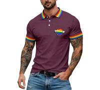 Pride Mens Polo Shirts Rainbow Theme Print LGBTQ- Tshirts Men UK Funny Short Sleeve Quarter Button Summer Tee Tops Breathable Gay Pride Gifts Men's Polos Baggy Plus Size Tees Casual Top