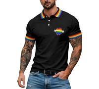 Pride Mens Polo Shirts Rainbow Theme Print LGBTQ- Tshirts Men UK Funny Short Sleeve Quarter Button Summer Tee Tops Breathable Gay Pride Gifts Men's Polos Baggy Plus Size Tees Casual Top