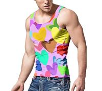Pride Men's Vests Gay Rainbow Top LGBTQ Tank Top Men Rainbow Hearts Pattern Singlets Men's Sleeveless T-Shirt for Pride Month Summer Round Neck Vest Muscle Vests for Men UK Gym Outfits Gay Clothes