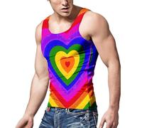 Pride Men's Vests Gay Rainbow Top LGBTQ Tank Top Men Rainbow Hearts Pattern Singlets Men's Sleeveless T-Shirt for Pride Month Summer Round Neck Vest Muscle Vests for Men UK Gym Outfits Gay Clothes