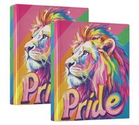 Pride Month Colorful Lion 1-1/2 Inch Notebook Binder 3 Rings With Storage Box 1/2 Pack Various Binder Hard Cover