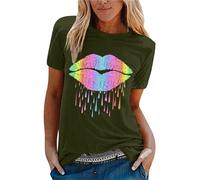 Pride Month Gay Pride Rainbow Heart Shirt LGBT Pride Month T-Shirt Lesbian Round Neck Short Sleeve Rainbow Top for Women