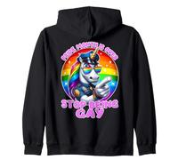 PRIDE MONTH IS OVER STOP BEING GAY Unicorn Funny Gay Humor Zip Hoodie