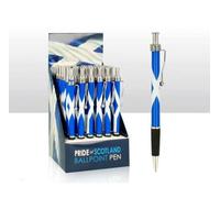 Pride of Scotland Ballpoint Pens, St Andrew's Cross Saltire Flag Design, Blue and White, Wavy Clip, Box of 20
