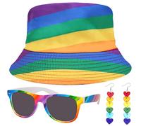 Pride Outfit Women's Accessories, Fishing Hat, 1 Rainbow Sunglasses, 1 Rainbow Pride Earring, for Women, Pride Accessories, Lgbtq Accessories, Ideal for Pride Festivals, Events