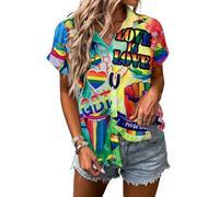 Pride Outfits for Women LGBT Shirts - Rainbow Graphic Tees Inspirational V Neck T-Shirt Short Sleeve Button up Tops, Yellow, XL