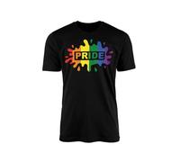 Pride Paint Splash T-Shirt - Novelty Splat LGBTQ Flag Rainbow Lesbian Gay Parade Transgender Bisexual Women Men Non-Binary Pansexual Clothing Fashion Top (Black Prime, Small)
