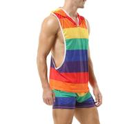 Pride Parade Outfit Men's Sleeveless Hoodie Tank Top Mesh Breathable Rainbow Stripes Shirt Gay Love Hoody Gay CSD Party Shirt LGBTQ Clothing Pride Month Tank Top Sports Vest, rainbow, S