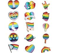 Pride Pins, 15 Pins, Pride Accessories, Rainbow Brooch, Rainbow Brooch Flag, Rainbow Love Pin, Enamel Pin, Badge, Pride Pin, LGBT Scarf Dress, 2.4×1cm, Metal