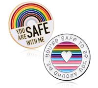 Pride Pins 2PCS You Are Safe with Me Pin Set LGBT Rainbow Gay Lesbian Trans Ally Pins Flag Heart Shape Pin Jewelry Pack for Clothes, Shirts, Ties, Suit Lapels, Jackets, Backpack Bag LGBTQ Accessories
