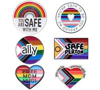 Pride Pins 6PCS You Are Safe with Me Pin Set LGBT Rainbow Gay Lesbian Trans Ally Pins Flag Heart Shape Pin Jewelry Pack for Clothes, Shirts, Ties, Suit Lapels, Jackets, Backpack Bag LGBTQ Accessories