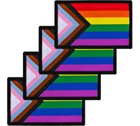 Pride Progress Rainbow Flags Patch 4pcs Hook and Loop Lgbtq Flag Patch Embroidered Patch for Clothes Hat Backpack