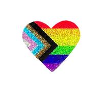 Pride Rainbow Brooch LGBTQ Progress Ally Heart Shaped Lapel Pin Glitter Acrylic Gay Lesbian Trans Pin, Acrylic, no gemstone