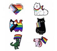 Pride Rainbow Enamel Pins,6Pcs Pride Badge,LGBTQ Accessories Funny Dinosaurs,Hearts, Newts,Cats, Dog,Prides Clothing Gifts for Men Women
